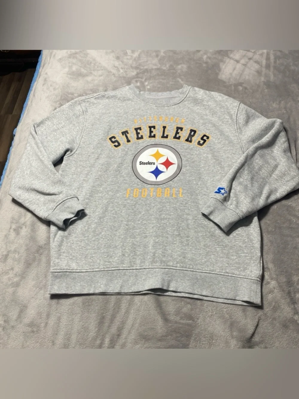 STARTER Pittsburgh Steelers Heather Gray Crewneck with Team Logo XL